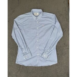 Father Sons Stretch Slim Fit Shirt Blue White Stripe Long Sleeve Mens XL FS112H